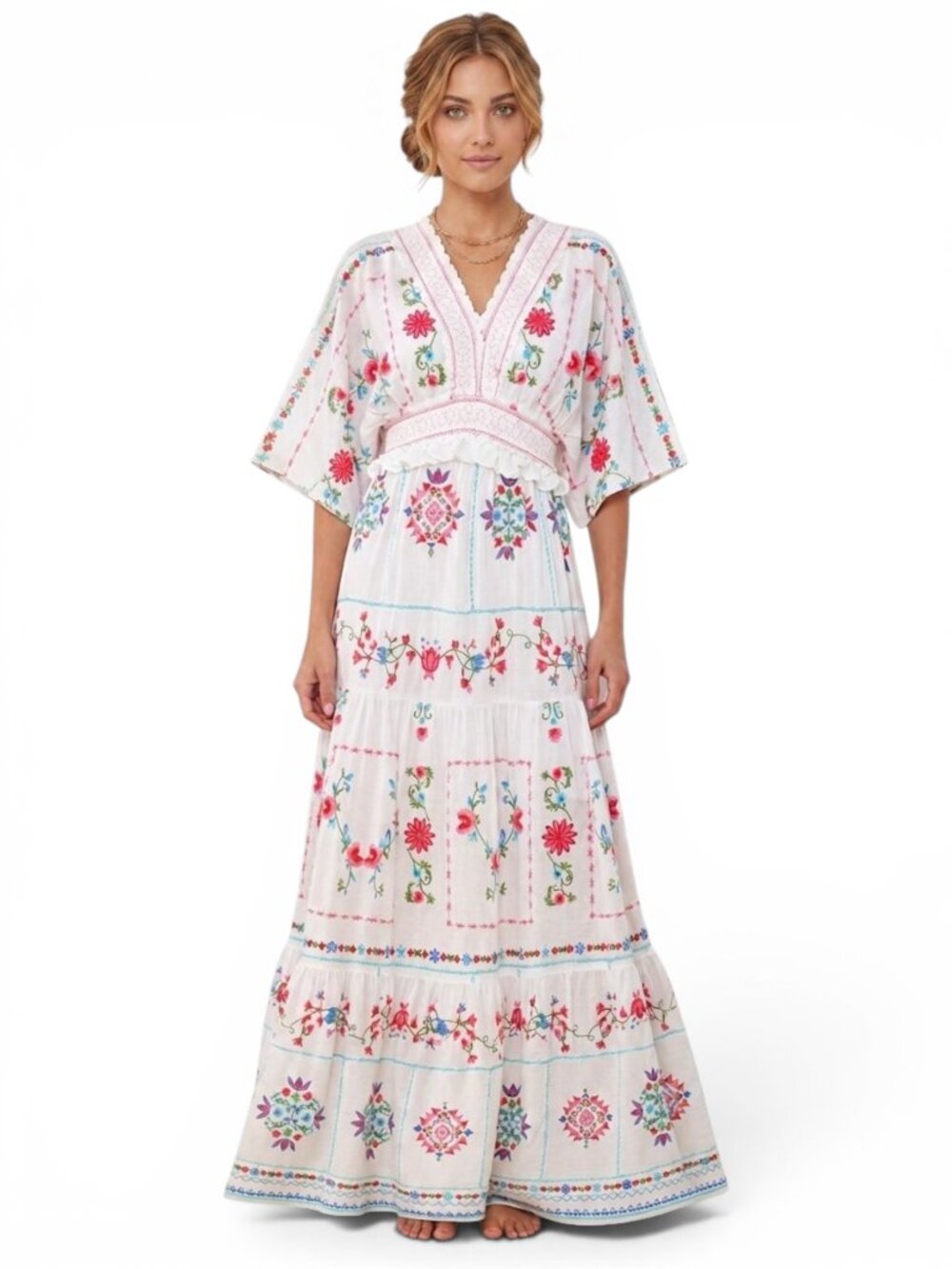 Hale Bob Neylan Embroidered Maxi Dress White Colorful Embroidered New NWT XS - Picture 1 of 8